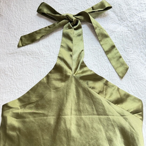 New! Petal + Pup Grasie Olive Green Satin Halter Maxi Dress Size 8 41370 - Picture 9 of 14